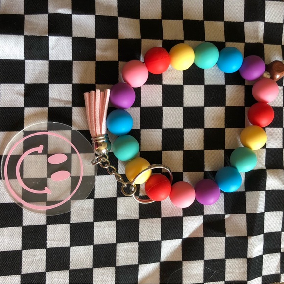 Accessories - Kids Multicolor Beaded Keychain Bracelet with Pink Tassel